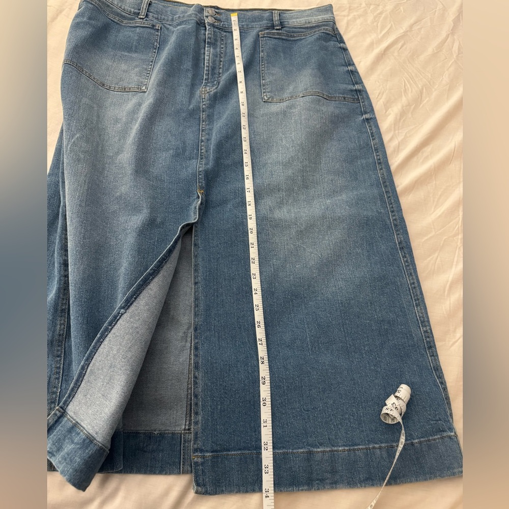 Blue Denim Midi Skirt with Front Slit